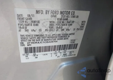 2012 Ford Edge Sel z USA, uszkodzony, nr VIN 2FMDK4JC1CBA08764